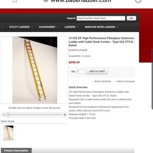 Bauer 28' fiberglass extension ladder